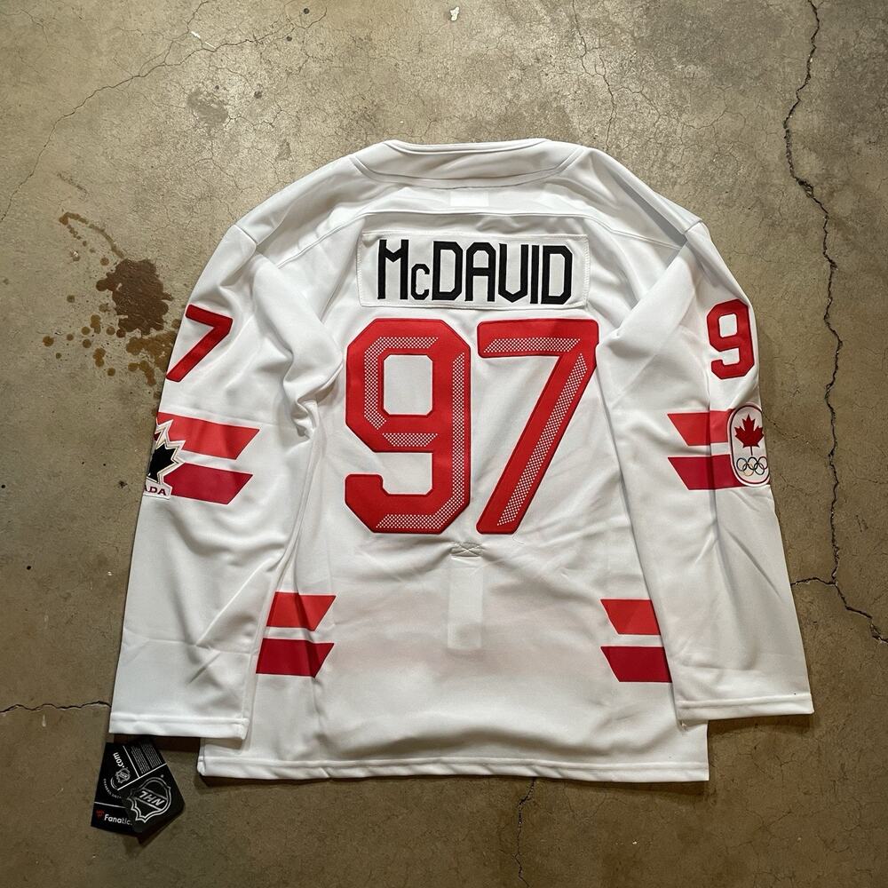 A Connor McDavid Team Canada 2026 Olympic White Jersey Mens Size L NEW